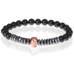 Heren armband Onyx met Hematiet kralen Titanium Rose Skull