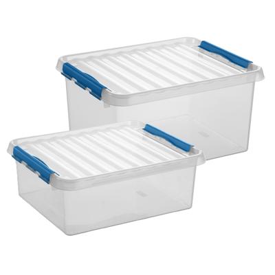 Sunware Q-Line opberg boxen set - 2 maten - 25 en 36 liter - kunststof - transparant/blauw