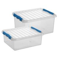 Sunware Q-Line opberg boxen set - 2 maten - 25 en 36 liter - kunststof - transparant/blauw
