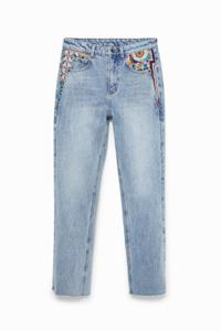 Straight cropped jeans met sierranden - BLUE - 36