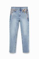 Straight cropped jeans met sierranden - BLUE - 42