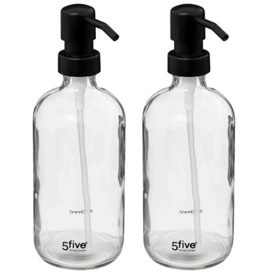 5five Zeeppompje/dispenser - 2x - van glas - transparant - 450 ml - navulbaar - keuken/toilet/badkam