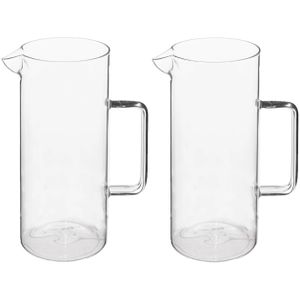 Water Karaf/schenkkan met schenktuit - 2x - glas - 1.5 Liter - D10 x H22 cm