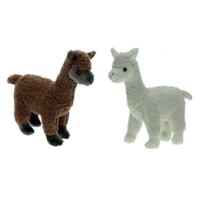 Set van 2x stuks familie pluche knuffels alpacas bruin/wit 23 cm - thumbnail