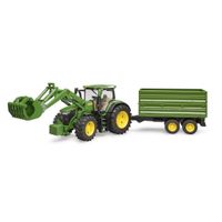 Bruder John Deere 7R 350 met Voorlader en Aanhanger - thumbnail