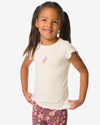 HEMA Kinder T-shirt rib bloemen ecru (ecru)