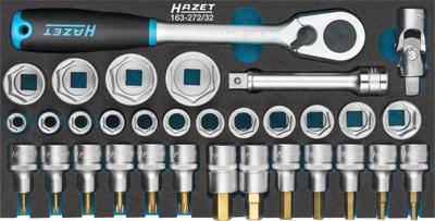 HAZET Dopsleutelset 163-272/32 - 1/2 inch (12,5 mm) vierkant hol - Buitentwaalfkant tractieprofiel, Binnen-TORX®-profiel, Binnen-zeskant-profiel -