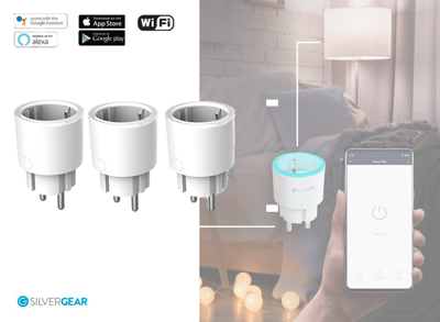 Silvergear Smart Plug WiFi - Slimme Stekker - 3 Stuks - Koppel met Google Home, Amazon Alexa en App