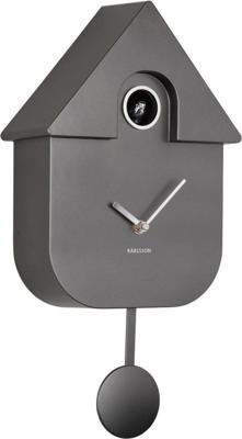 Wall Clock Modern Cuckoo Metallic Dark Grey