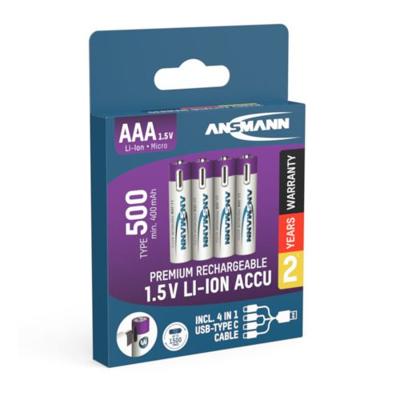 Oplaadbare AAA Batterijen - Lithium-ION - USB-C - Blister 4 stuks + laadkabel