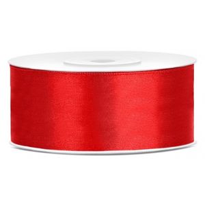 1x Hobby/decoratie rood satijnen sierlint 2,5 cm/25 mm x 25 meter