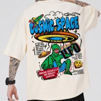 Bon&Bon MEN Cartoon & Slogan Graphic Drop Shoulder Tee - Khaki Streetwear XS