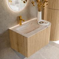 Badmeubel Mondiaz Kurve-Dlux | 75 cm | Meubelkleur Oak | Wastafelkleur Nata | Solid surface | Wasbak linker zijde spoelbak | 1 kraangat