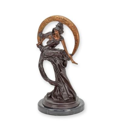BRONZE SCULPTURE OF A LADY SITTING ON CIRCLE WITH MARBLEBASE