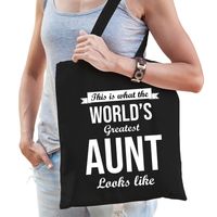 Worlds greatest AUNT tante cadeau tas zwart voor dames - thumbnail