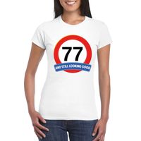 Verkeersbord 77 jaar t-shirt wit dames