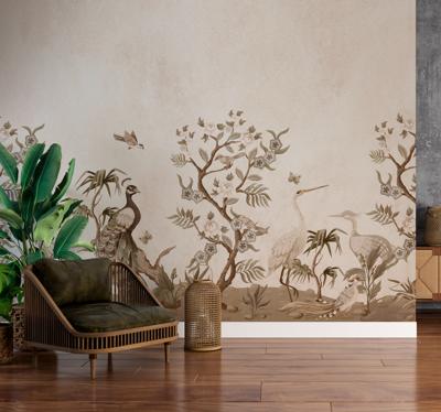 Vintage fauna Beige foto behang