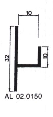 Stoeltjesprofiel alu brute 32x10x10mm (1mtr)