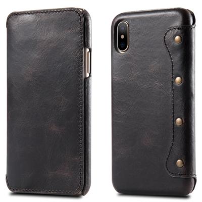 Olie Wax Top-graan koeienhuid horizontale Flip lederen case voor iPhone XS Max met kaartsleuven & portemonnee (zwart)