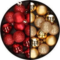 34x stuks kunststof kerstballen rood en goud 3 cm - thumbnail