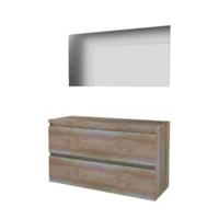 Basic-Line Ultimate 46 Badkamermeubelset - 120 x 46 cm - Greeploos - 2 Lades - Wastafelblad - Spiegel met Indirecte LED Verlichting - Scotch Oak