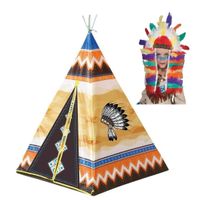 Speelgoed indianen wigwam tipi tent 130 cm inclusief indianentooi - thumbnail