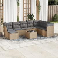 9-delige Loungeset met kussens poly rattan beige