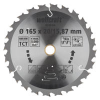 Wolfcraft Handcirkelzaagblad | Voor accu-handcirkelzagen | HM | Ø165 x 20/15,87mm | 1 stuk - 6344000