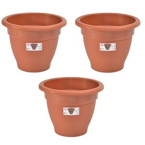 Set van 3x stuks terra cotta kleur ronde plantenpot/bloempot kunststof diameter 30 cm