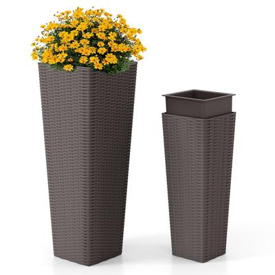 Rotan Grote Plantenbak Set van 2 Grote Stapelbare Plantenbakken met Uitneembare Binnenbak en Drainagegat
