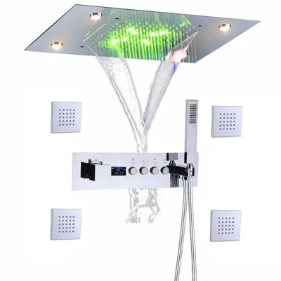 Thermostatische Douchekraan met LED Display - Ingebouwde Smart Functie | Vierkante Douchestraal | Messing | Zwart