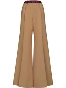 Marni pantalon évasé en laine à taille logo - Marron