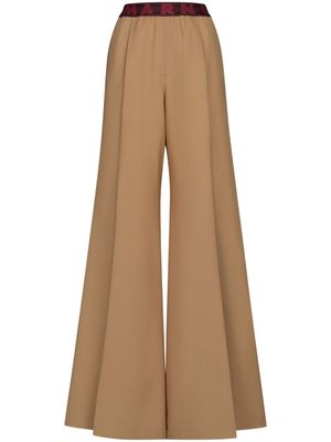 Marni pantalon évasé en laine à taille logo - Marron