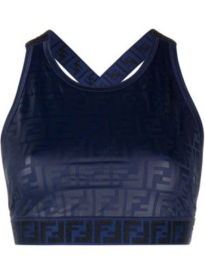 FENDI haut crop à logo imprimé all-over - Bleu