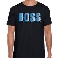 Boss t-shirt zwart met blauwe letters voor heren - thumbnail