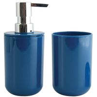 MSV Zeeppompje en drink/tandenborstel beker - badkamer set Porto - kunststof - donkerblauw - Badkameraccessoireset - thumbnail