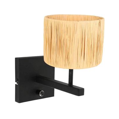 Steinhauer WandlampStang met dimmer zwart en stro kapje - 3710ZW