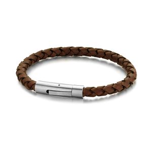 Frank 1967 7FB-0408 Armband staal/leder donkerbruin 6 mm 21 cm