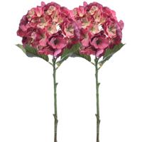 Kunstbloem hortensia tak - 2x - 50 cm - fuchsia - kunst zijdebloemen - decoratie - hydrangea