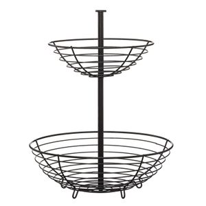 Metalen fruitmand/fruitschaal etagere 2 lagen zwart rond 30 x 40 cm