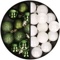 34x stuks kunststof kerstballen groen en wit 3 cm - thumbnail