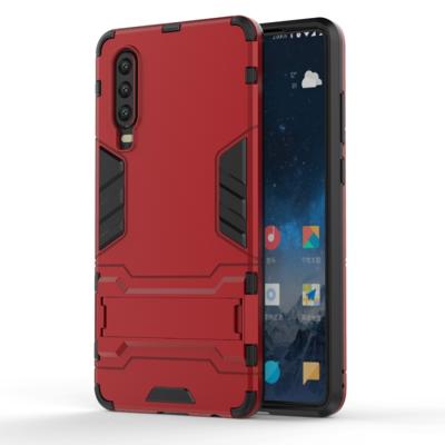 Schokbestendige PC + TPU Case voor Huawei P30 met houder (rood)