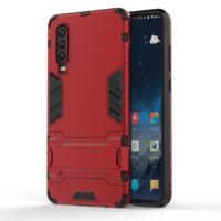 Schokbestendige PC + TPU Case voor Huawei P30 met houder (rood)