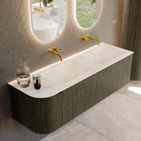 Badmeubel Mondiaz Kurve-Dlux | 145 cm cm | Meubelkleur Shadow | Wastafelkleur Ostra | Solid surface | Dubbel / Rechts spoelbak | Zonder kraangat(en)