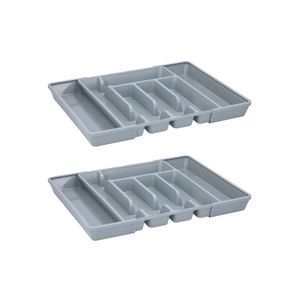 Set van 2x stuks uitschuifbare bestekbakken/bestekhouders grijs 44 cm