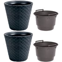 2x Kunststof Matuba rotan bloempotten/plantenpotten antraciet 40 cm inclusief binnenpot