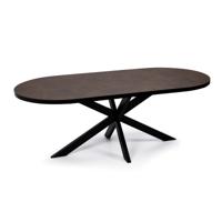 Stalux Plat ovale eettafel 'Noud' 240 x 100, kleur zwart / lederlook bruin