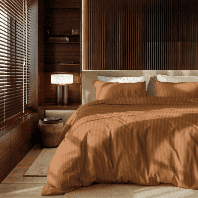 Dekbedovertrek Katoen-Satijn - Satijnstreep - Lits-Jumeaux (240x220 Cm) - Cognac Katoen-satijn Katoen - Strepen & Hotel Luxe - Presence - Dekbed-Discounter.nl