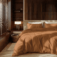 Dekbedovertrek Katoen-Satijn - Satijnstreep - Lits-Jumeaux (240x220 Cm) - Cognac Katoen-satijn Katoen - Strepen & Hotel Luxe - Presence - Dekbed-Discounter.nl