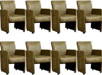 Set van 8 Olijfgroene leren moderne eetkamerfauteuils Elegant - Kenia Leer Olive (olijfgroen leer)